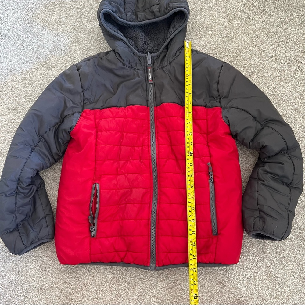 Eddie Bauer Kids Puffer Jacket with hood Red & Gray size M10/12 - Picture 8 of 10